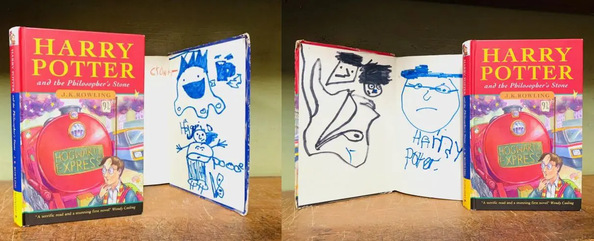 Detalle de los dibujos de los libros de Harry Potter subastados